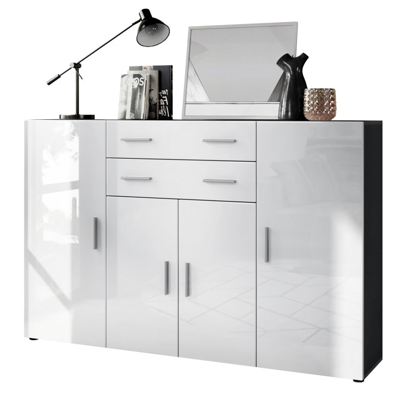 Mccammon 166 Cm Wide 2 Drawer Highboard, White High Gloss