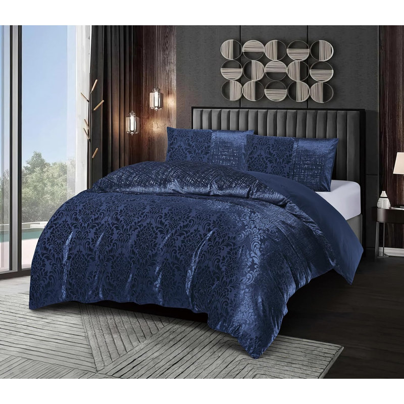Microfiber Solid Colour Duvet Cover Set, Blue, Super King Duvet Cover Set + 2 Standard Shams