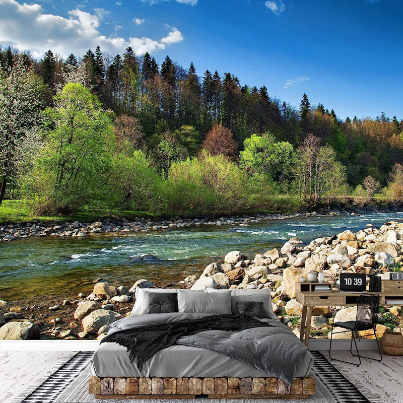 Large Forest River Landscape Peel & Stick Wall Mural
