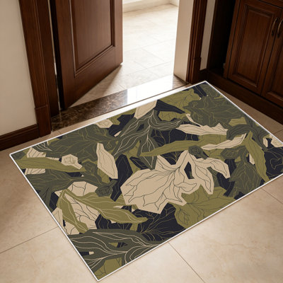 Tapis 1PC à motif floral olive, élégant tapis décoratif polyvalent, facile à nettoyer et à entretenir, pièce de mobilier idéale pour la chambre à coucher, le salon, le couloir, le vestibule, le dortoir et le bureau afin de rafraîchir l'ambiance intérieure de votre maison