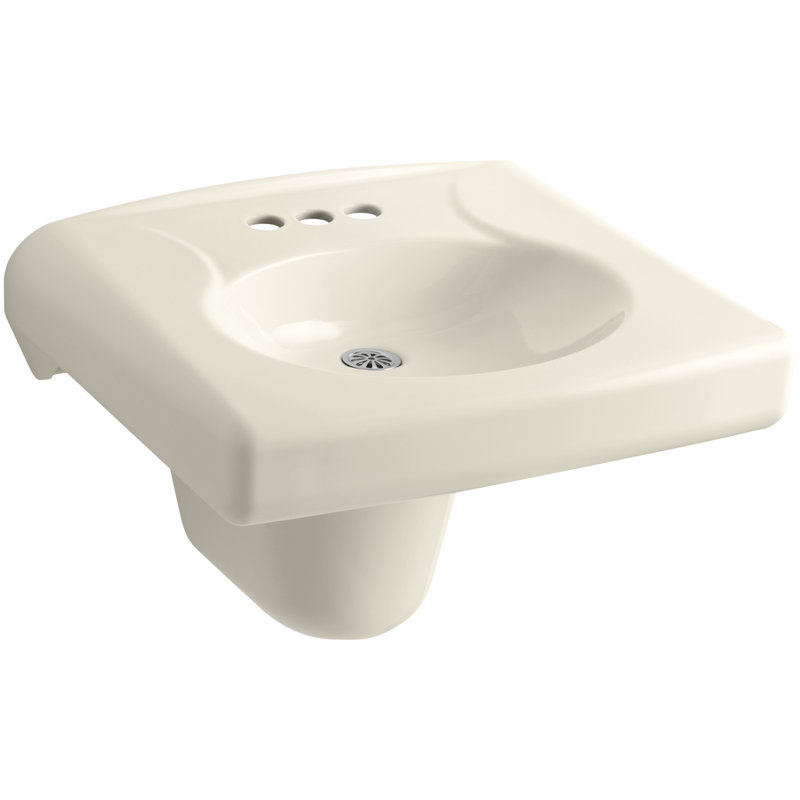 Brenham Ceramic 22" Wall Mount Bathroom Sink, Almond, 4" Centers