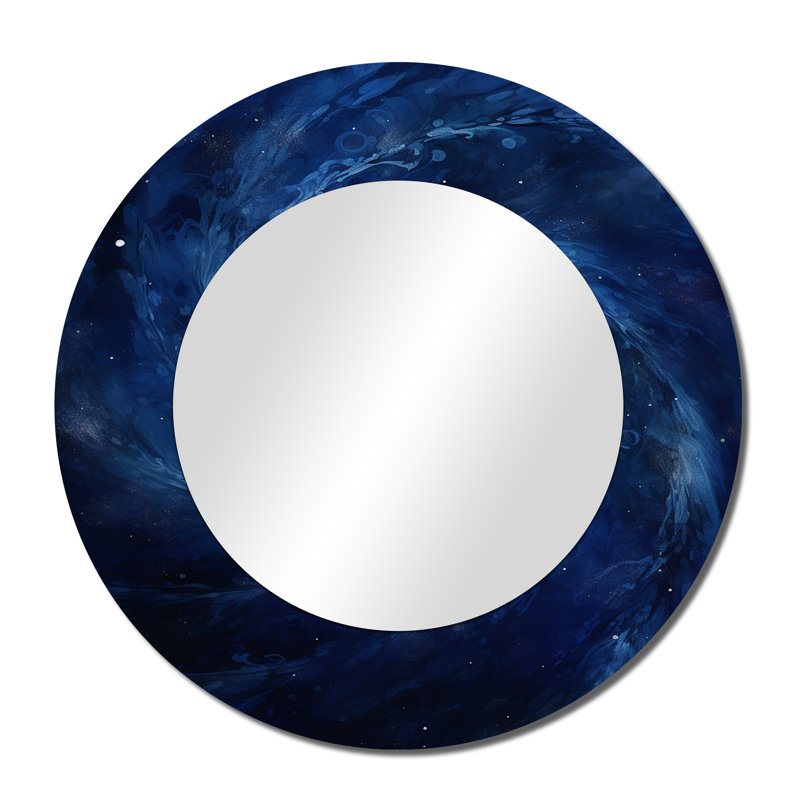 Blue Swirl Wave Spiral IV - Abstract Spirals Decorative Mirror, Blue Round Wall Mirror, Printed Metal Art, 36" x 36"