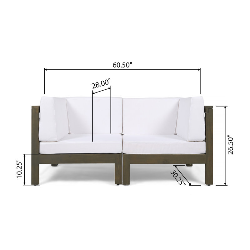 Slaytonvilley 30.25'' Wide Patio Sofa with Cushions, Gray/White