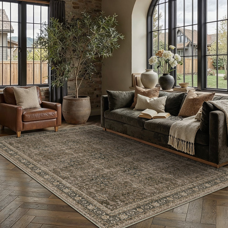 Tapis brun vieilli Rhys, Brun, Rectangle 5 pi x 7 pi