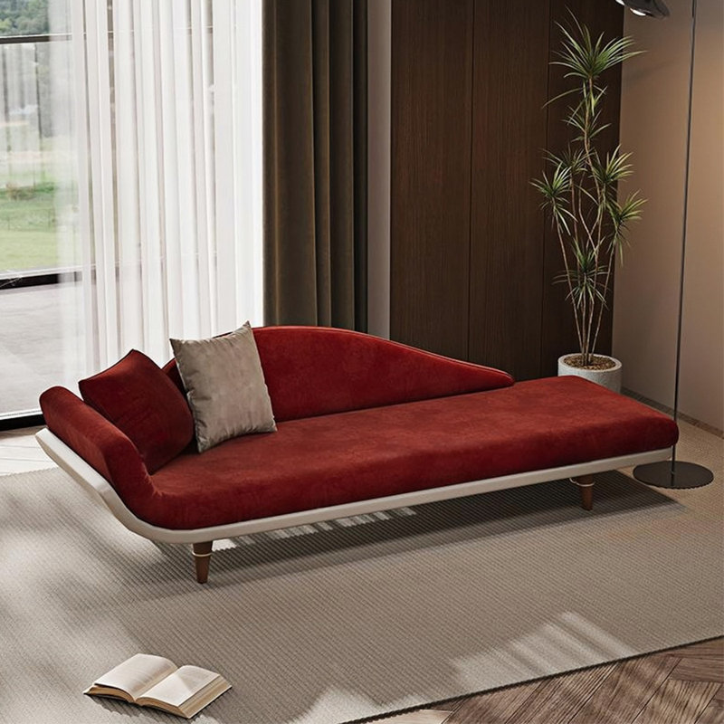 Chaise longue simple, élégante, décontractée, simple et moderne, Orienté à gauche (vu de face), Blanc cassé / rouge