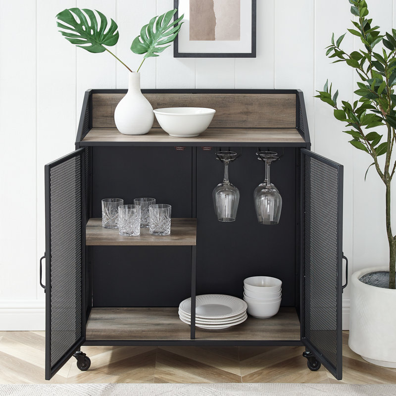 Munich 33 " L Steel Bar Cabinet, Gray Wash