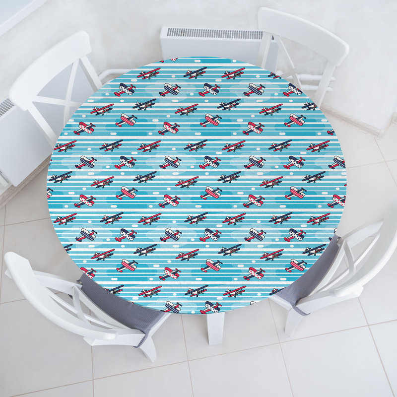 Ambesonne Vintage Airplane Fitted Round Tablecloth Multicolor, 47.27" Round