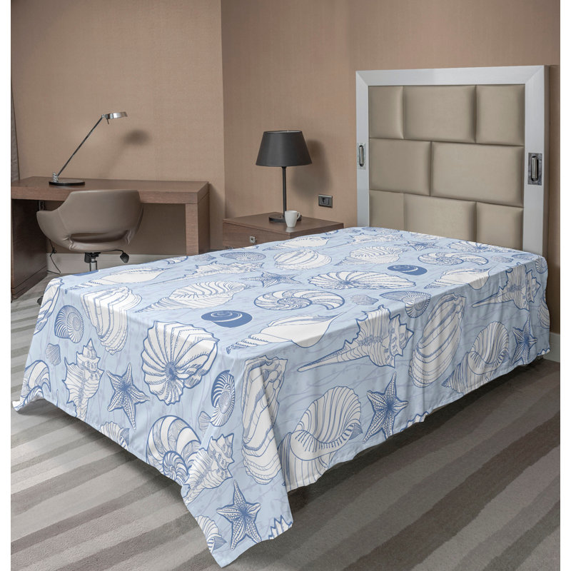 Drap plat Ambesonne Seashells marine pastel bleu clair et bleu foncé, Drap plat pour lit simple