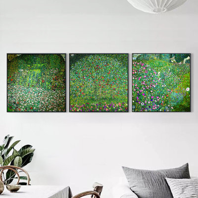 Ensemble de 3 toiles encadrées par Gustav Klimt Wall Art Series # 23 Living Room Home Office Decorations