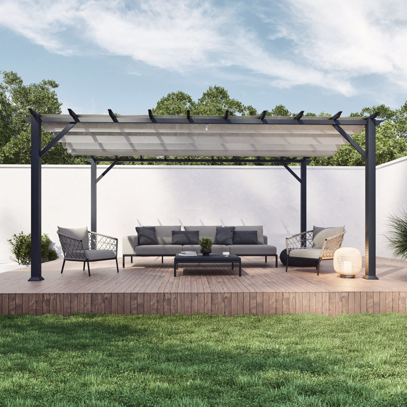 Pergola en aluminium avec finition thermolaqué grise et toile réglable Florence, Argent