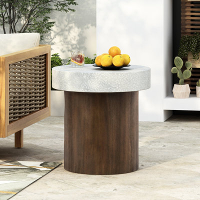 Table d'appoint antique blanche - base en faux bois polyvalente pour la décoration intérieure 19 po x 19 po x 19,17 po et aspect naturel 19 po x 19 po x 19,17 po pour tous les espaces sans assemblage requis