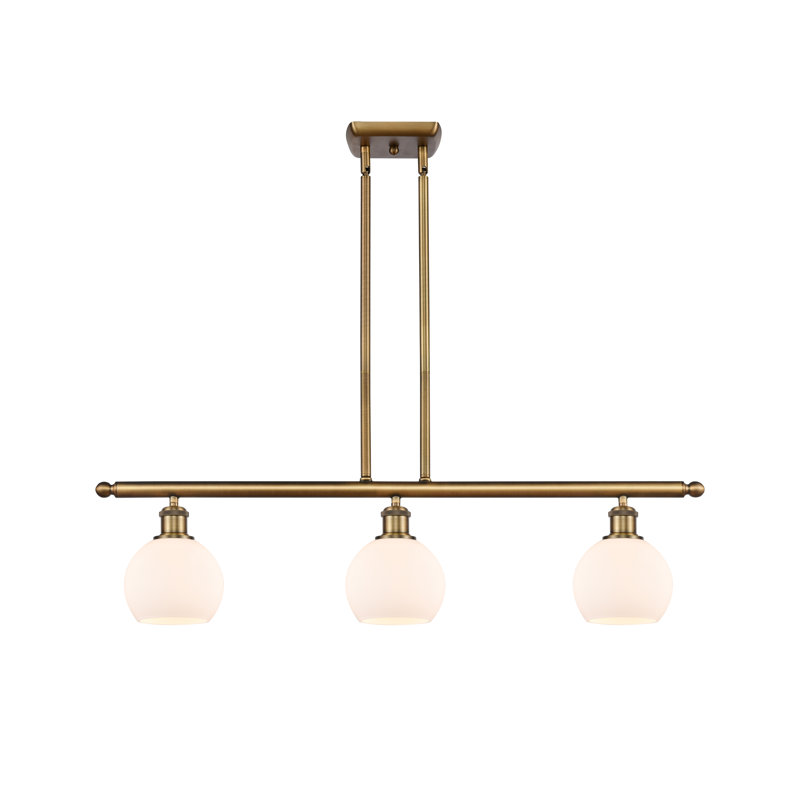 Luminaire suspendu linéaire à 3 lumières pour îlot de cuisine Cindi, Blanc, Blanc / chrome poli