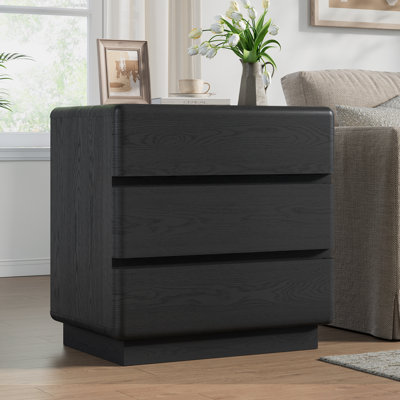 Nightstand With Charging Station, 23.6" Modern End Table With 3 Drawers And Reinforced Thickened Base For Bedroom Living Room, Black