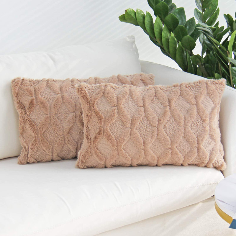 Set of 2 decorative rectangle throw pillows (come with 330g each inserts) size 12"x20" , 12"H x 20"W, Taupe, Polyester