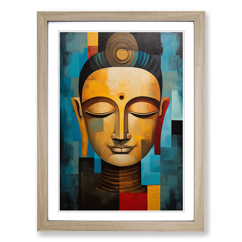 Buddha Cubism No.2 - Framed Print, 64cm H x 46cm W x 2cm D, Oak Framed