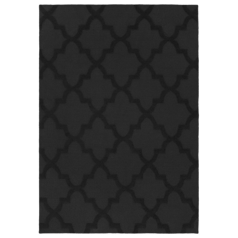 Tapis noir en polypropylène touffeté à motif géométrique Nasturtium, Rectangle 6 pi x 9 pi