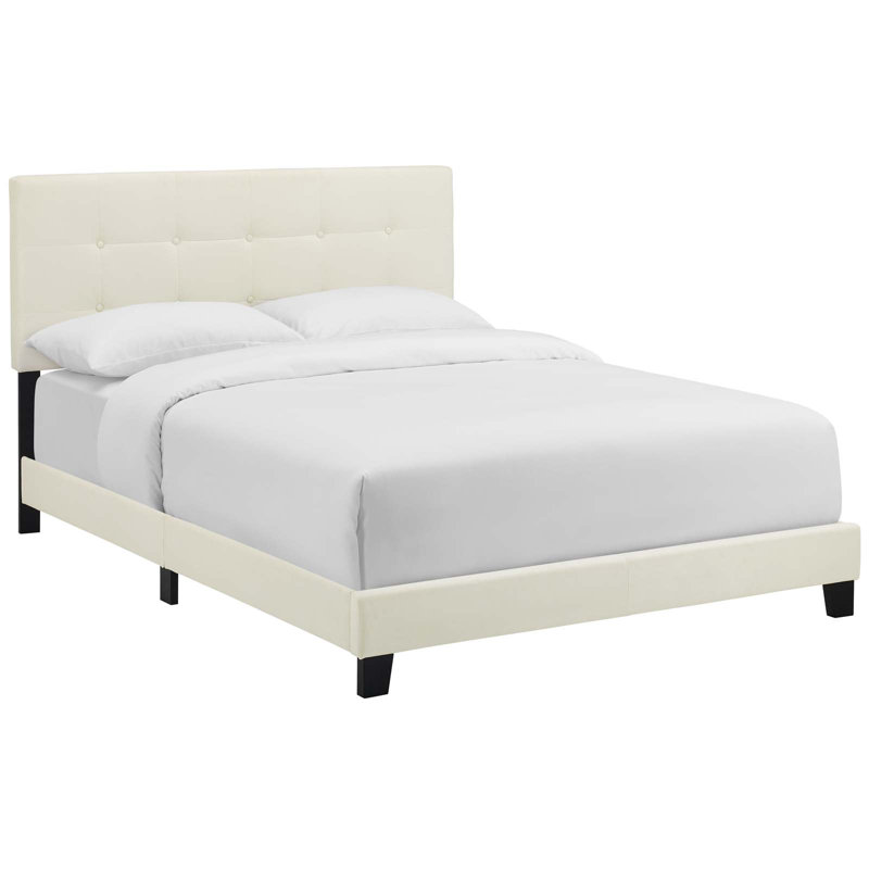 Lit en velours Amira Performance, Double, Ivoire