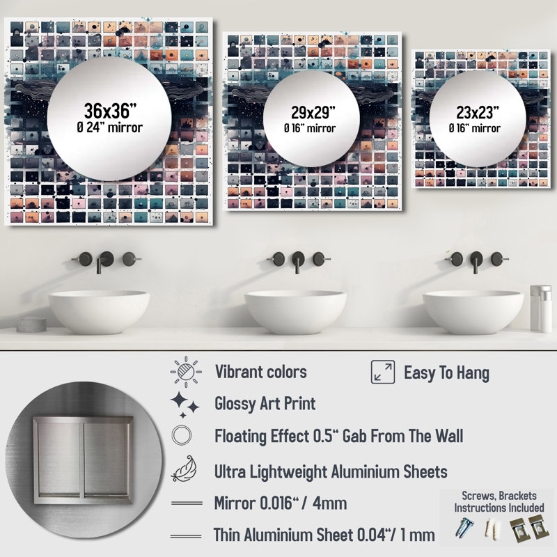 Petran - Grand miroir mural carré abstrait pour chambre à coucher, 29 po x 29 po