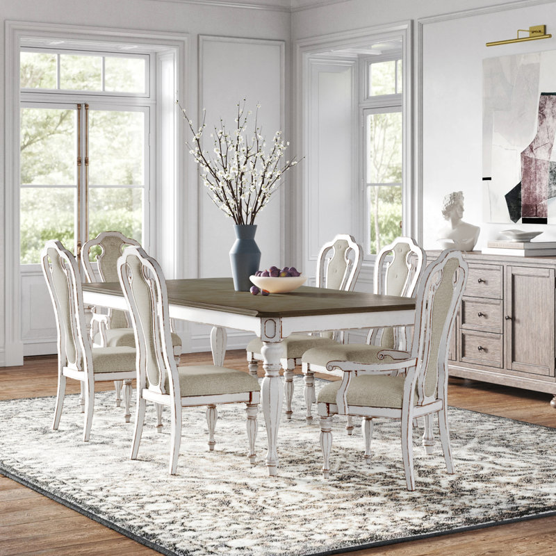  Curtis Rectangular Dining Table Set w/ 6 Upholstered Chairs & 1 Buffet, 30" H x 90" L x 44" W