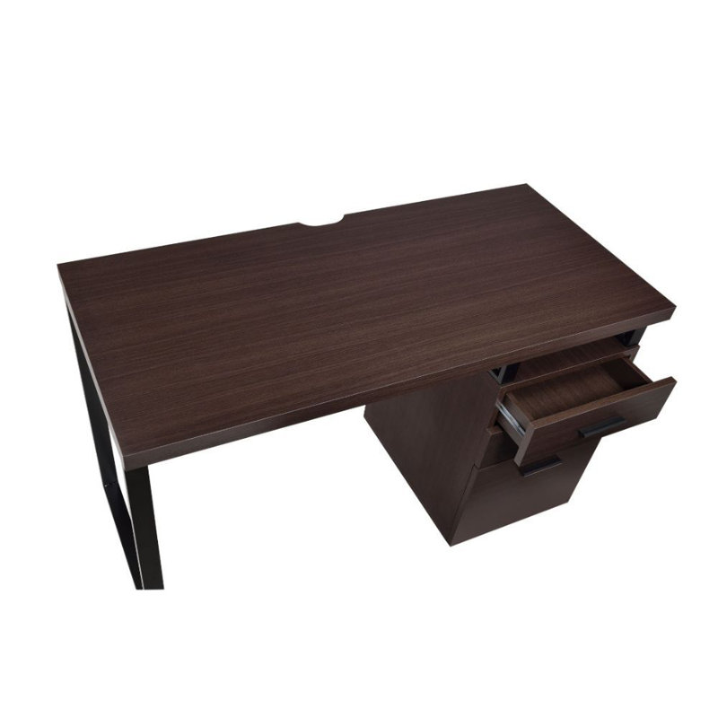 Solid Wood Top Metal Base Computer Desk, Dark Oak