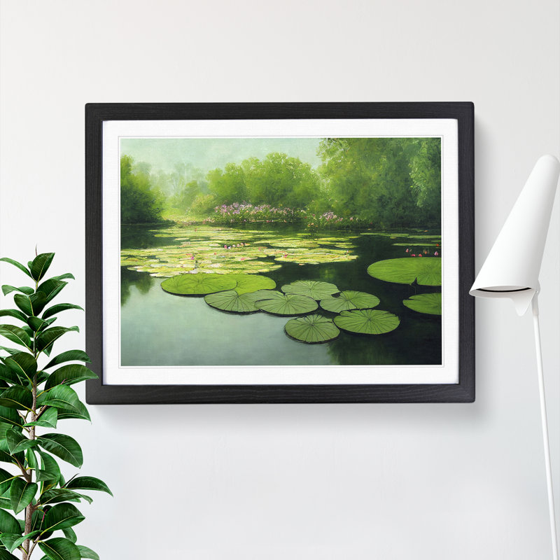 Compelling Water Lily Pond - Framed Print, Black, 34cm H x 46cm W x 2cm D
