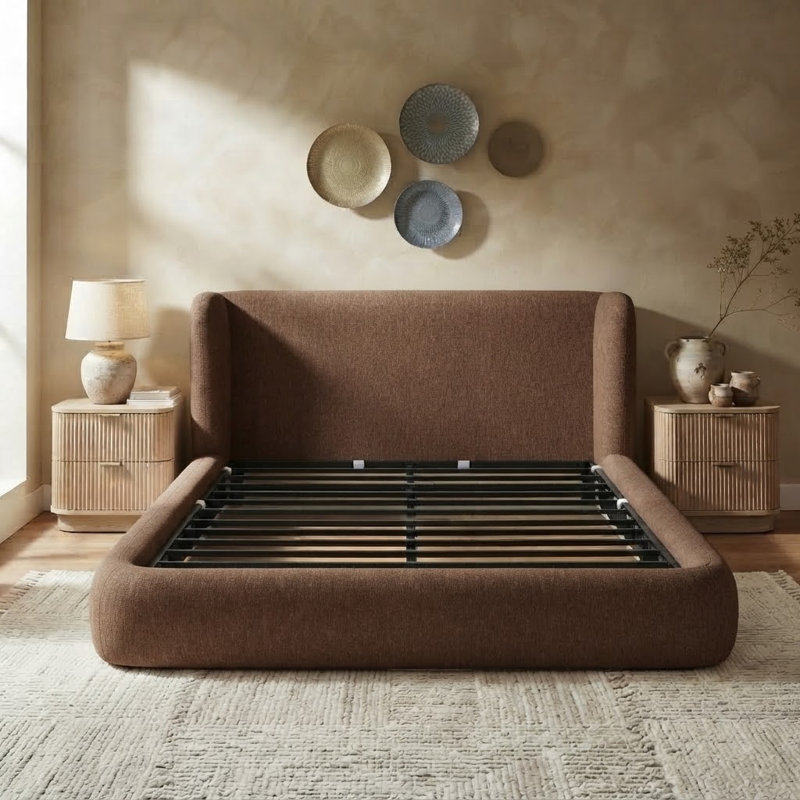 Cadre de lit rembourré avec tête de lit, sommier non nécessaire, matelas non inclus, lit plateforme moderne de style nuage