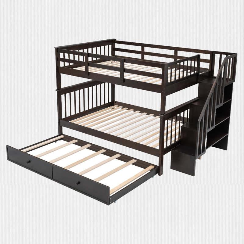 Full-Over-Full Bunk Bed With Twin Size Trundle, Espresso