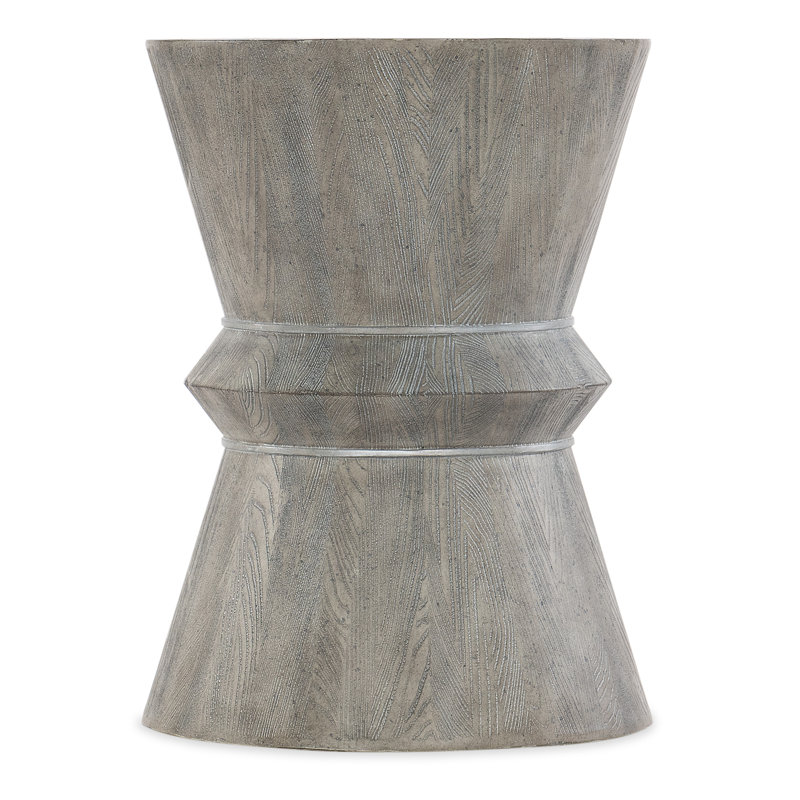 Gray Transitional Round Wood and Stone End Table