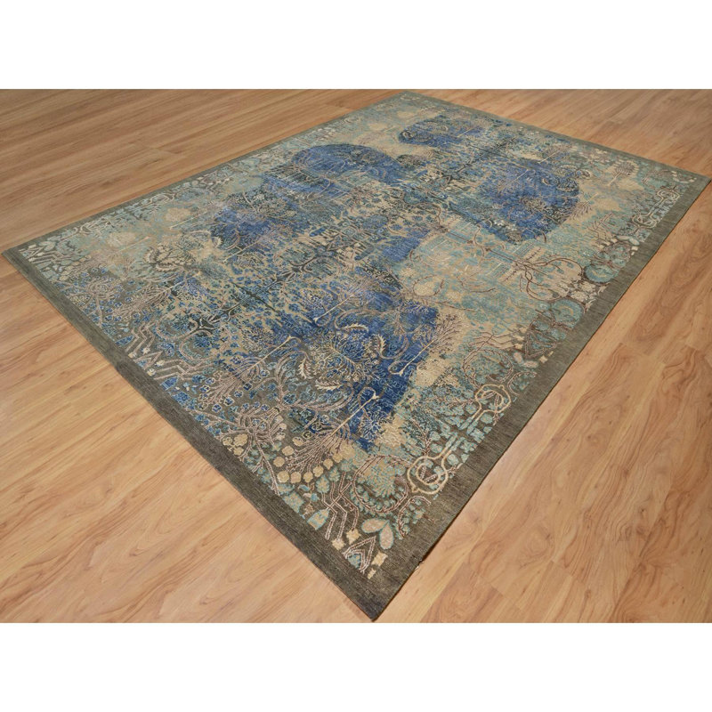 Tapis noué à la main 8 pi 10 po x 12 pi 1 po brun en laine et en soie Sarouk 8463C52C572D4321A8ACEAA4D0ADC863