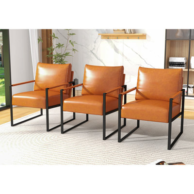 Bradon 24.6'' Wide Vintage Soft Vegan Leather Arm Accent Chair with Removable Backrest