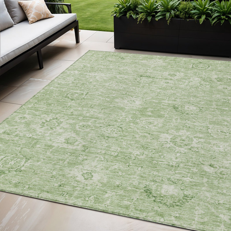 Tapis intérieur / extérieur lavable et artichaut 5 pi x 8 pi vert et ivoire