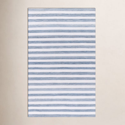 Rockaway Blue Hand-Woven Striped Outdoor Rug