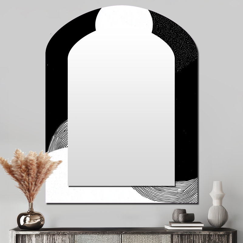 Balance Of Dark Force Harmony I - Geometric Arch Decorative Mirror, Modern Asymmetrical Large Wall Mirror, Printed Metal Art