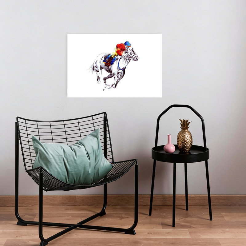 Affiche murale contemporaine représentant un cheval de course au galop, H 16 po x l 24 po