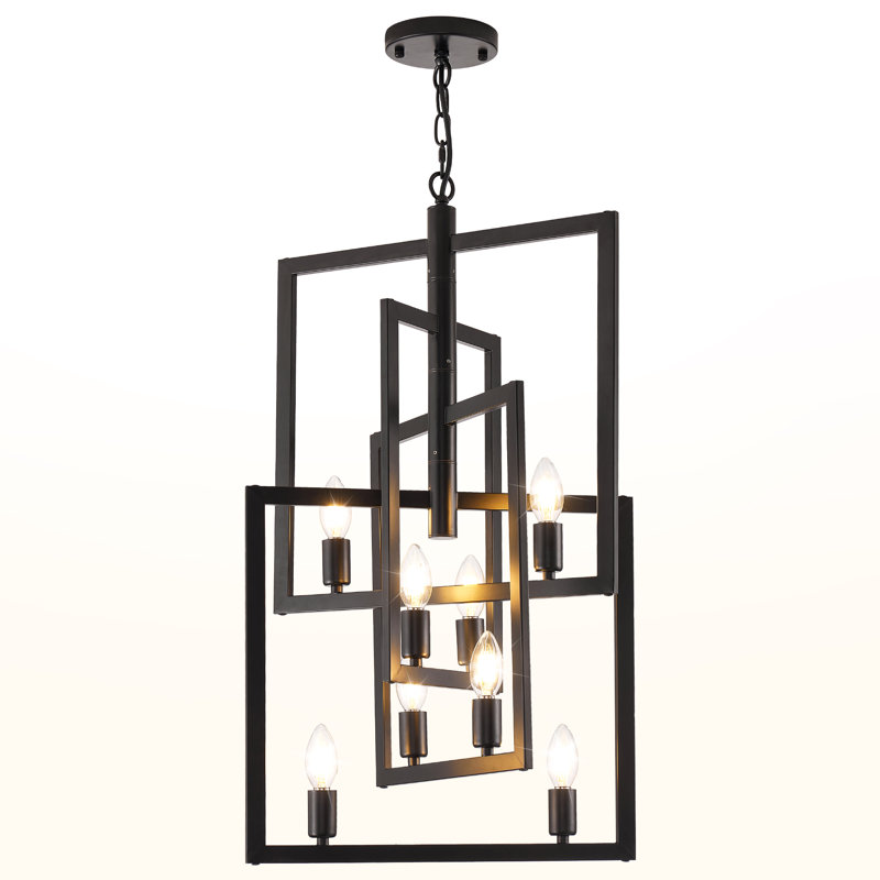 8 - Light Dimmable Geometric Chandelier, Matte Black