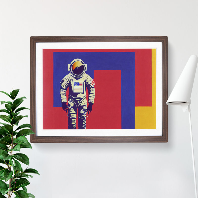 Astronaut Block Colour - Framed Print, 25cm H x 34cm W x 2cm D, Walnut