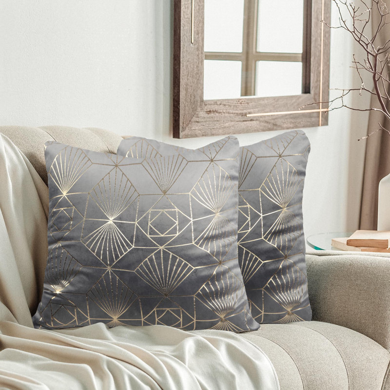  Housse de coussin en velours géométrique, Gris