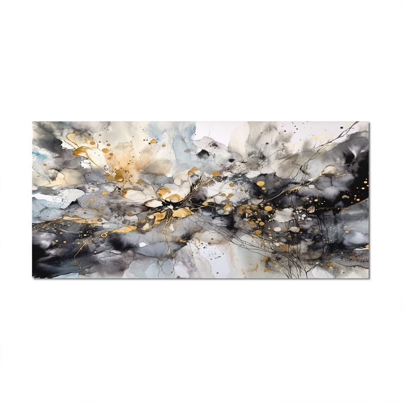 Gris gris délicat abstrait coups de pinceau II - art abstrait sur toile marbrée, Toile tendue, H 28 po x l 60 po, Sans cadre