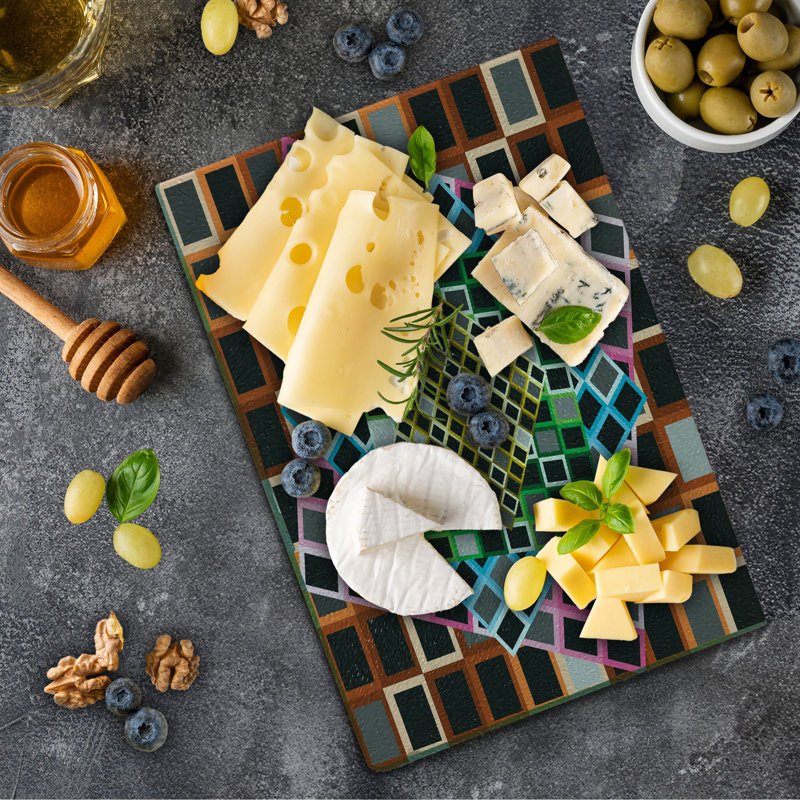 Ambesonne Geometric Tempered Glass Cutting Board Color Squares Frames Multicolor
