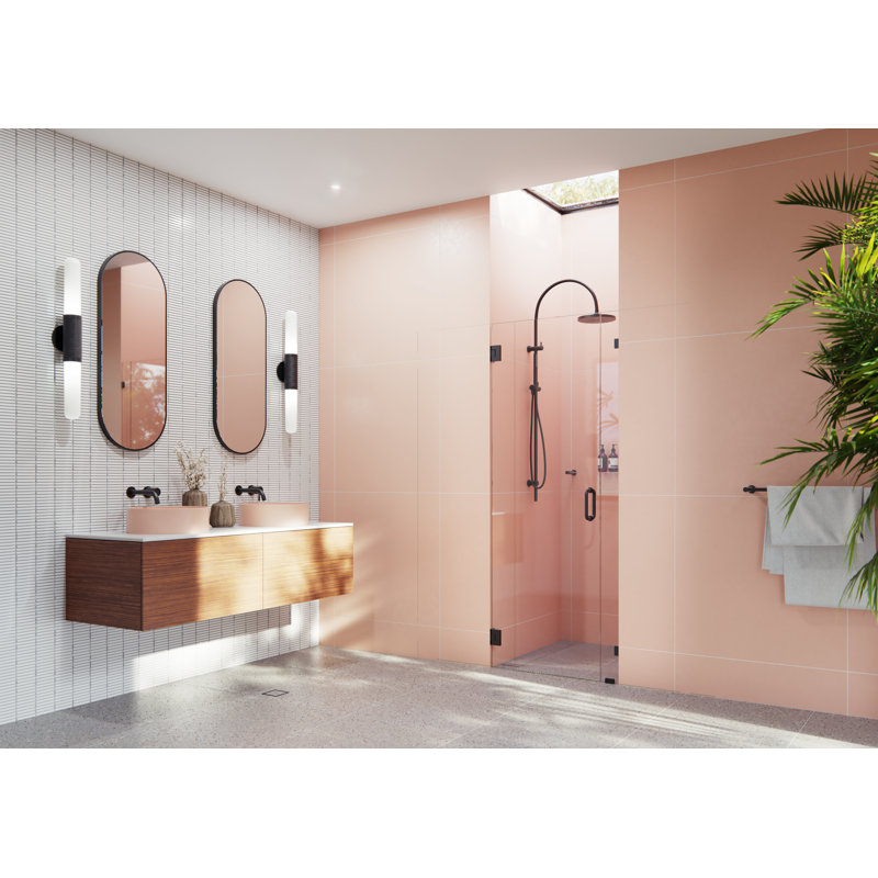 Porte de douche à charnière murale entièrement sans cadre, Noir mat