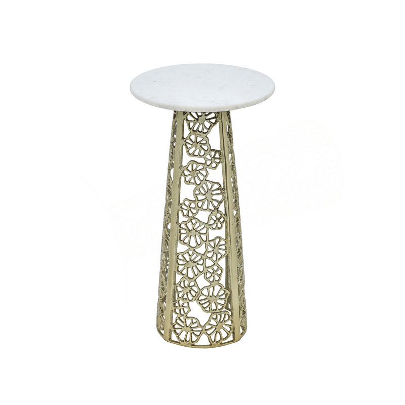Table d'appoint dorée avec plateau en marbre blanc et table d'appoint moderne avec base en aluminium 11 x 11 x 21,25 po