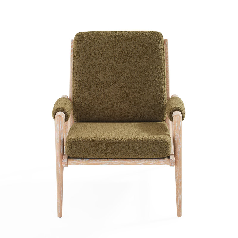 Olive Faux Shearling Upholstered Oak Accent Chair