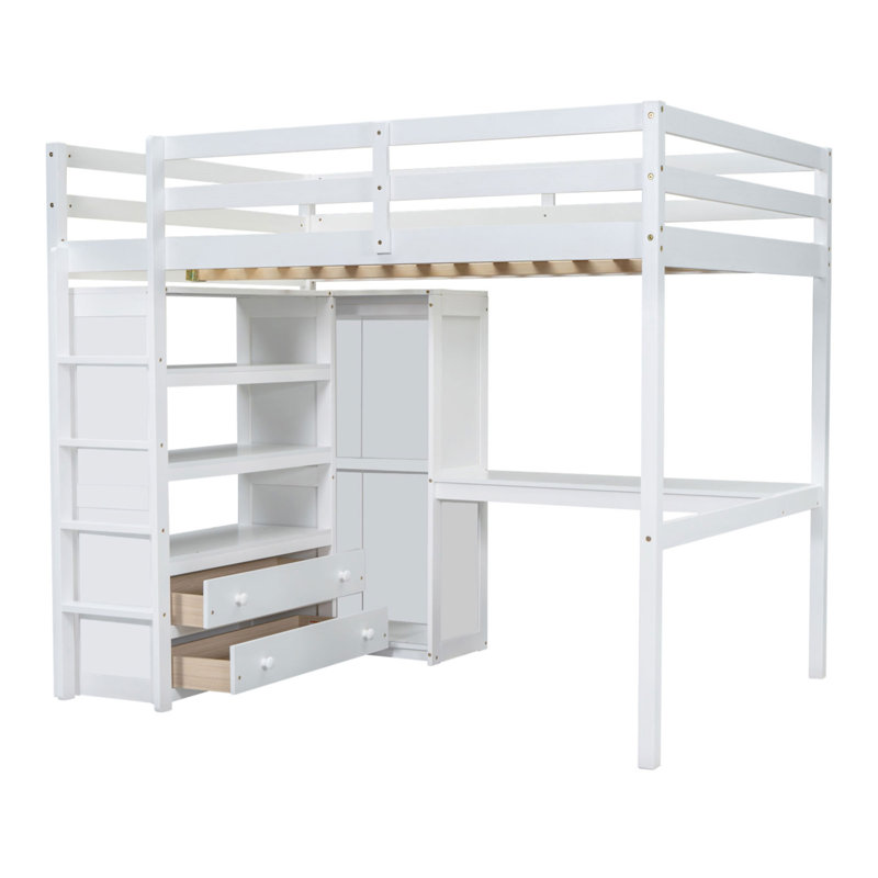 Lit mezzanine en bois avec garde-robe intégré