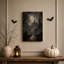 Art mural sur toile gothique Mansion Under Full Moon Above Foggy-992724218