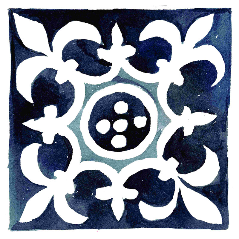 Médaillon peint bleu 1, H 12 po x l 12 po