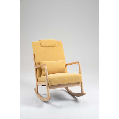 Chaise berçante rembourrée en tissu avec fauteuil à haut dossier et coussins lombaires pour le salon