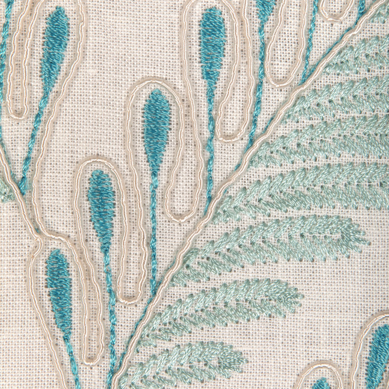 La Menagerie Fougere Emb Fabric, Aqua