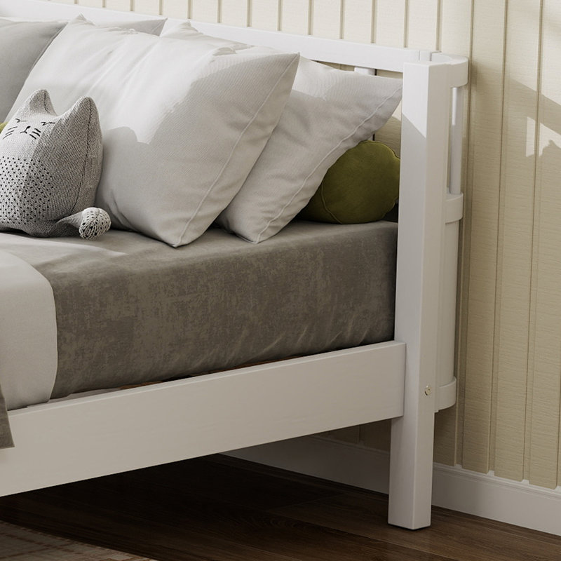 Lit simple pour enfant en bois massif avec clôture amovible, Blanc