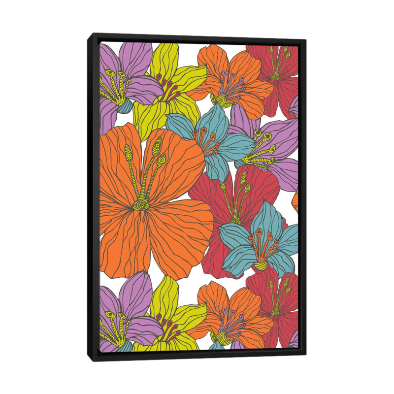 Fleurs tropicales, impression sur toile tendue, H 26 po x l 18 po x P 1,5 po, Cadre noir
