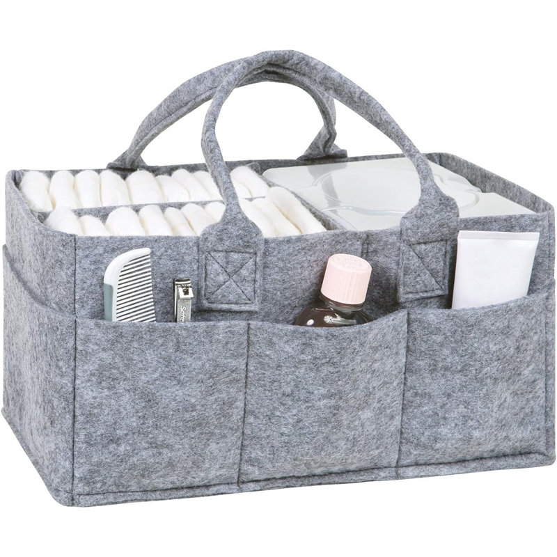 Gray Felt Baby Nursery Diaper Storage Caddy with Handles